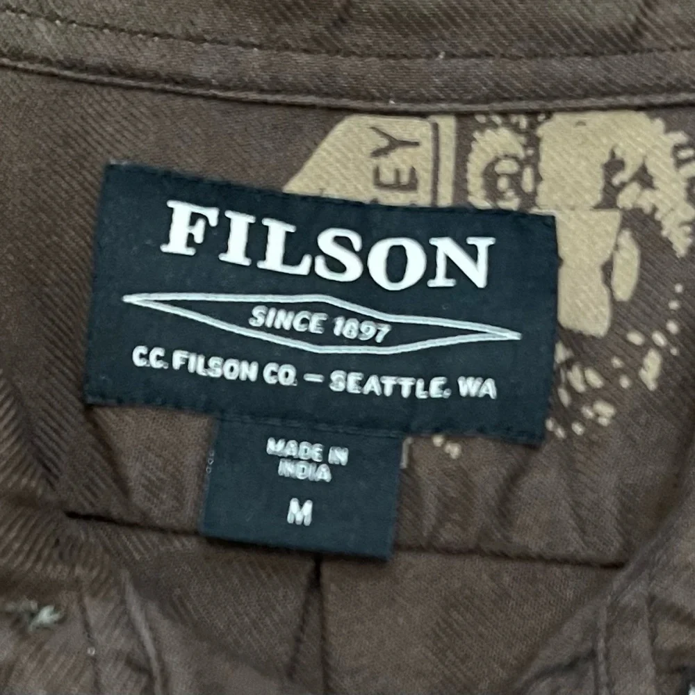 Filson brown button down men's M 5-oz woven Smokey Bear graphic print rare - Picture 2 of 7